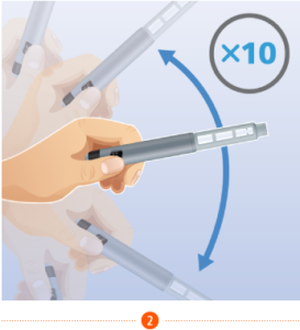 Nur, wenn Sie ein Mischinsulin anwenden: Stellen Sie aus dem Insulin eine Suspension her, indem Sie den Pen 20 Mal schwenken oder zwischen den Händen rollen.